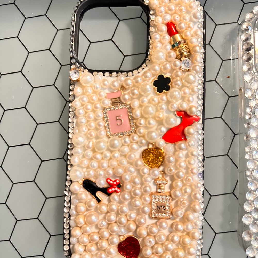 Faux Pearl Embellished Phone Case with Fashion Charms - Picture 1 of 1